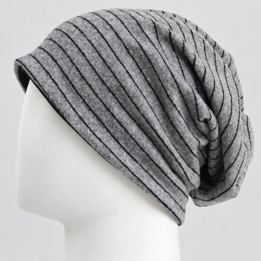 Slouchy Beanie Hat for Men and Women - Striped & Solid Color Options B421