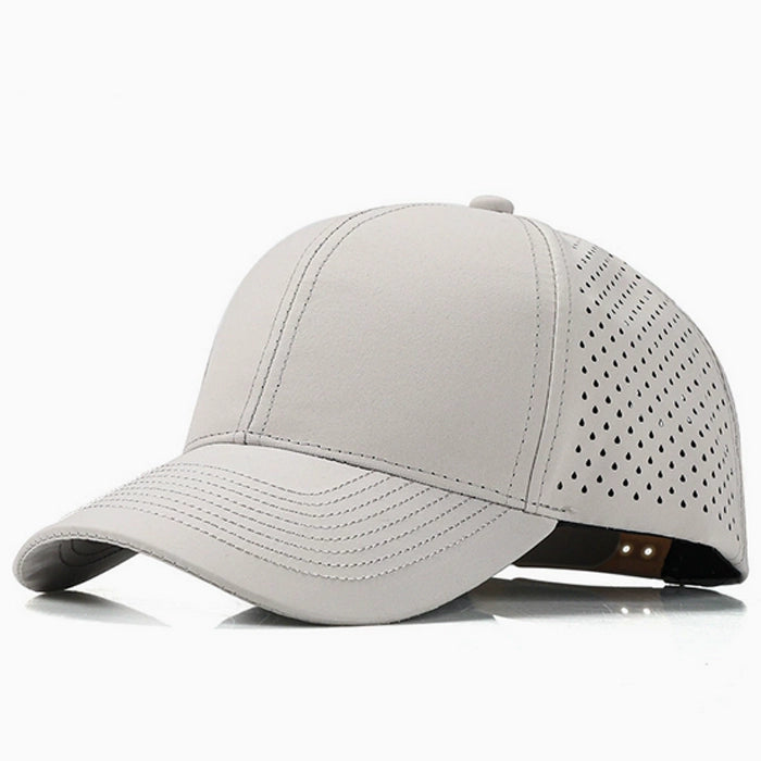 Beige quick-dry casual baseball hat, designed with breathable perforated panels, ideal for sunny days and active outdoor adventures