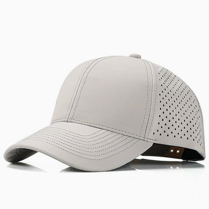 Beige quick-dry casual baseball hat, designed with breathable perforated panels, ideal for sunny days and active outdoor adventures