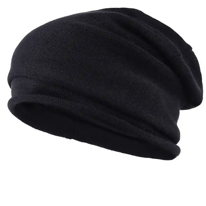 black beanie hat for men and women, soft and stretchy knit fabric, suitable for all seasons, perfect for casual wear in spring, fall, and winter.