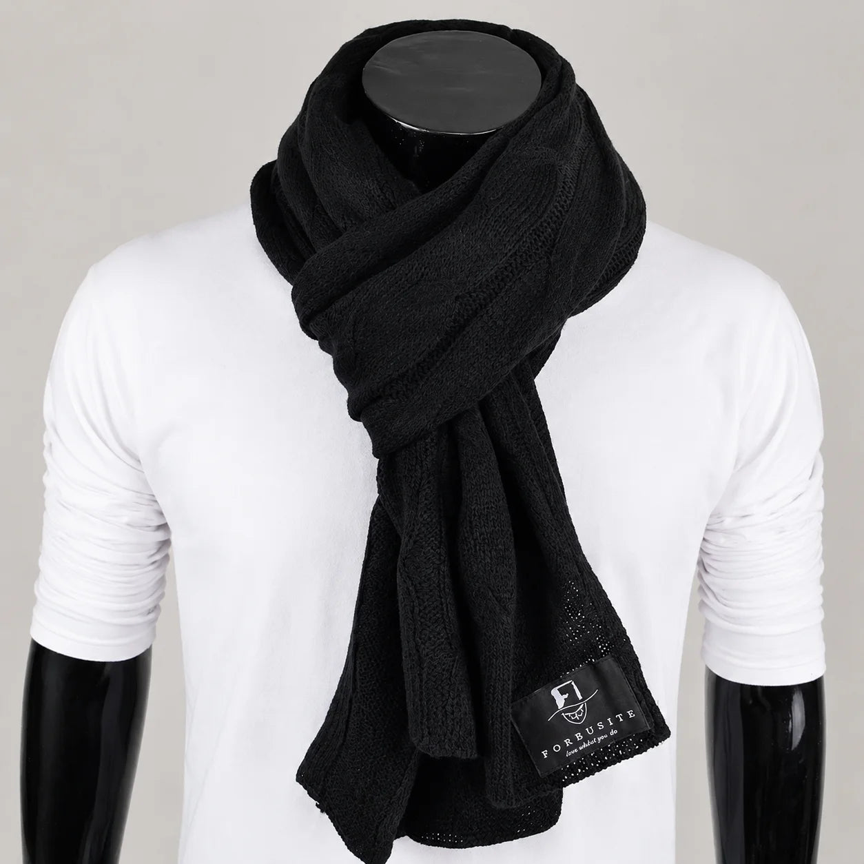 Black cable knit scarf for men and women oversized winter warm soft luxury scarf by FORBUSITE