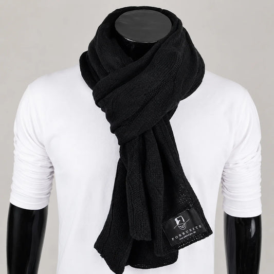 Black cable knit scarf for men and women oversized winter warm soft luxury scarf by FORBUSITE