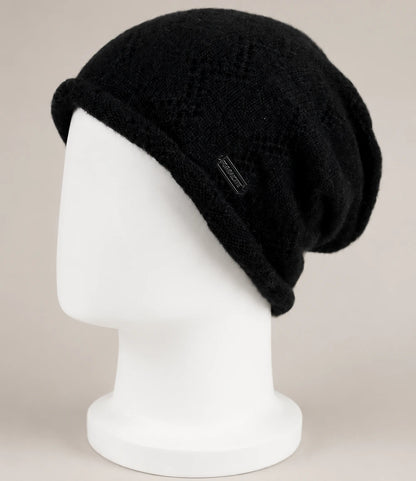 Black fleece-lined slouchy beanie shown from the side