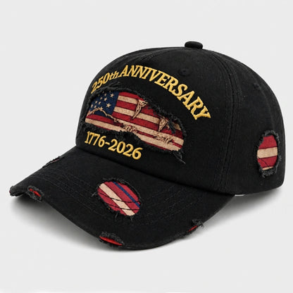 USA 250th Anniversary Baseball Cap - Embroidery‌ Distressed Denim Hat A0812C23