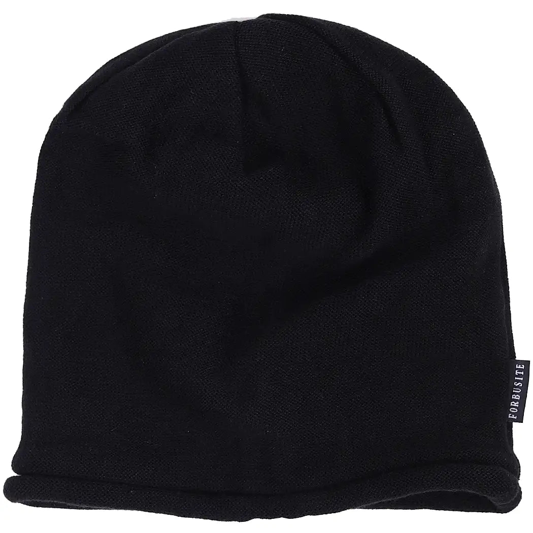 Black beanie hat for men and women, soft knit fabric, all-season wear, versatile casual accessory for fall, winter, spring, and summer.