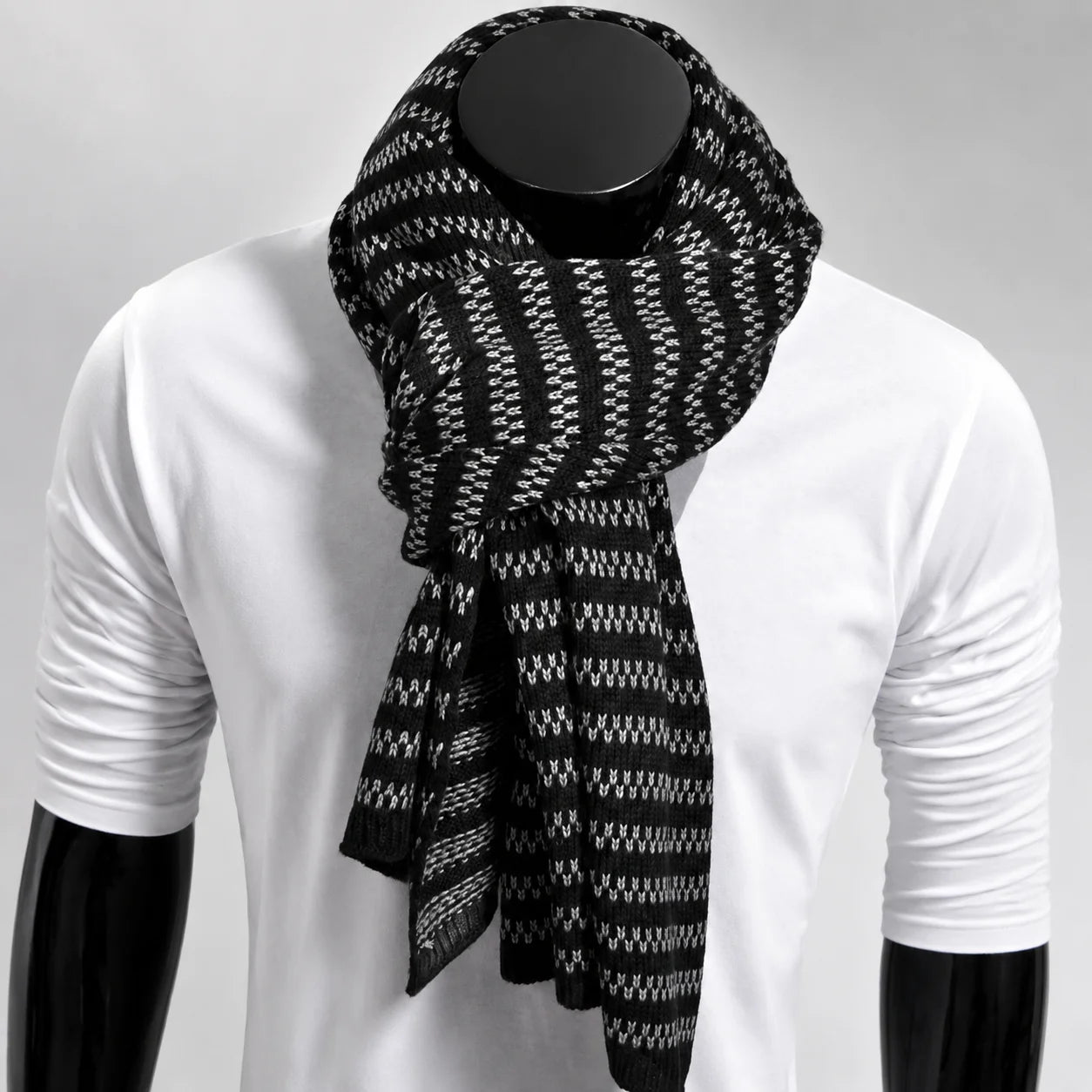 Black knit scarf for men and women warm winter essential soft textured scarf stylish everyday wear FORBUSITE