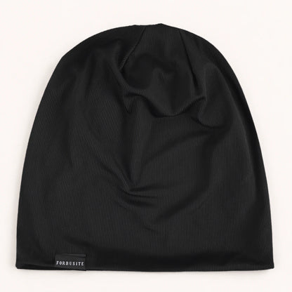 Black FORBUSITE lightweight slouchy beanie with fine ribbed texture and relaxed long crown