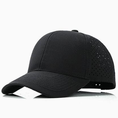 Classic black quick-dry casual baseball hat, adjustable fit with moisture-wicking fabric, great for daily activities and outdoor wear.