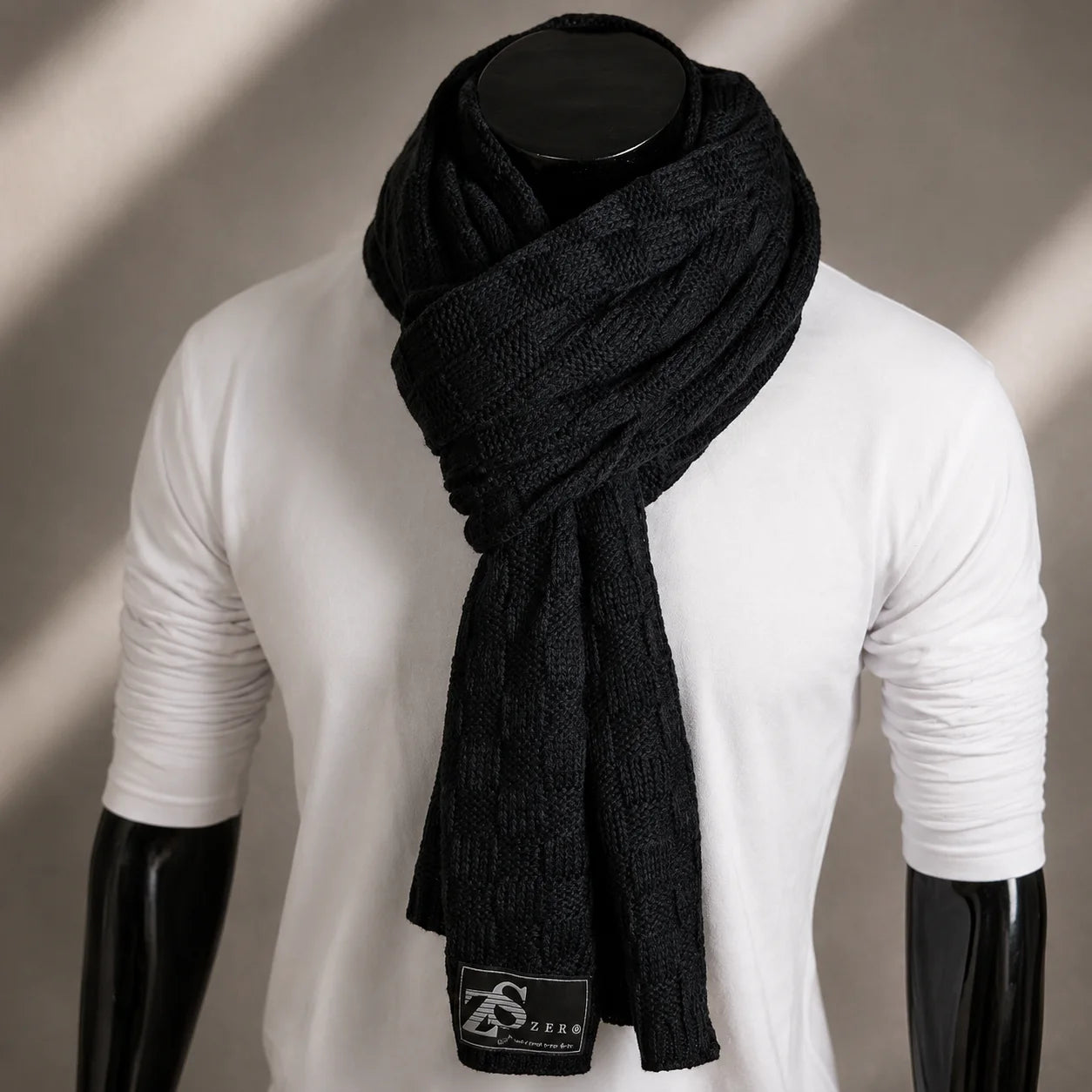 Black textured knit scarf for men and women winter essential soft luxury minimalist scarf FORBUSITE