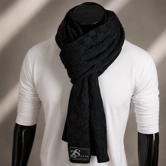 Black textured knit scarf for men and women winter essential soft luxury minimalist scarf FORBUSITE