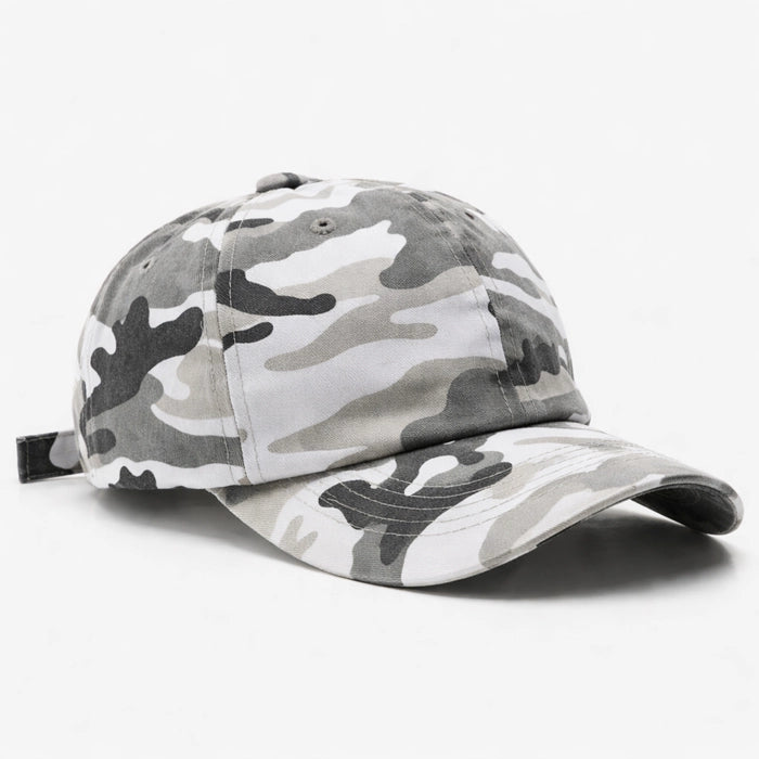 Black and white camo baseball cap, a versatile accessory for both casual and sporty looks.