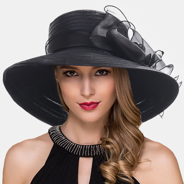 black dress hat for women Church Wide Brim S062 – forbusitehats sleeve_length:long sleeves forward woman Simple Sheath Strapless 18th Size:4X (36-38)