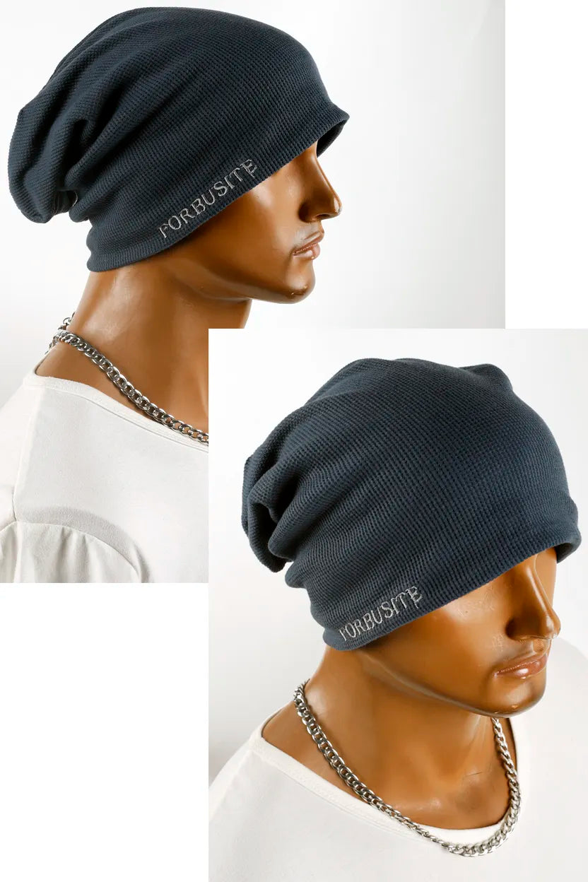 Oversize slouchy beanie cap in blue gray, lightweight cotton design for casual street outfits