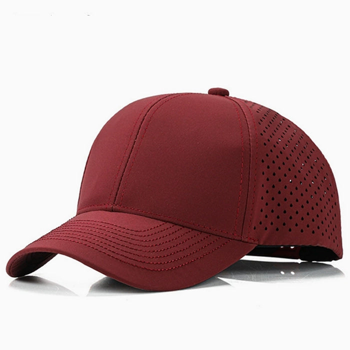 Red quick-dry casual baseball hat, breathable material with moisture-wicking properties, perfect for sunny days and outdoor adventures.