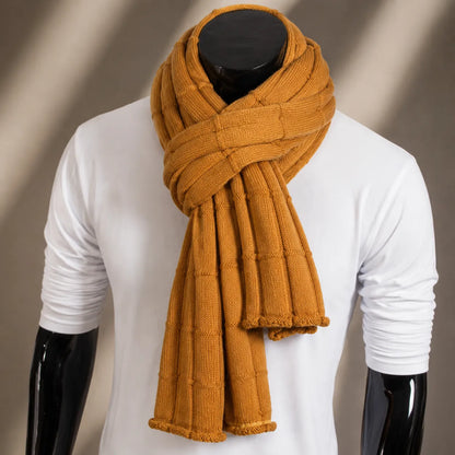 Burnt orange knit scarf for men and women, soft warm winter statement scarf, cozy fashion accessory for cold weather outfits and stylish everyday layering