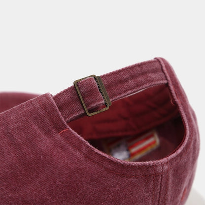 Side view of a claret red adjustable baseball cap with 250th Anniversary USA eagle embroidery. A perfect unisex cap for showing patriotic pride.