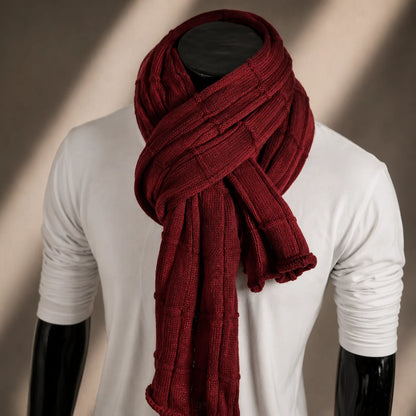 Claret red knit scarf for men and women, soft warm winter scarf, elegant and cozy accessory for cold weather outfits, festive and stylish everyday wear