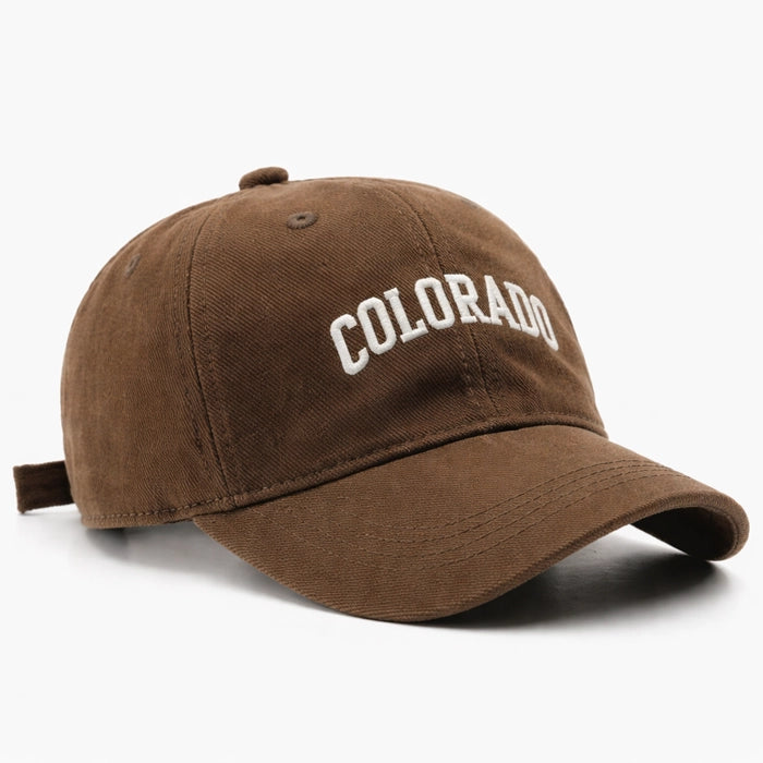 Brown cotton 'COLORADO' baseball cap, stylish and comfortable, perfect for everyday casual outfits.