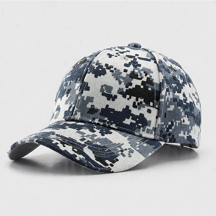 Digital blue camouflage cotton baseball cap. A perfect accessory for activewear enthusiasts and sports fans.