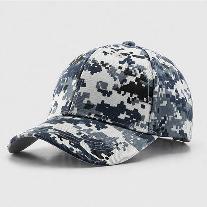 Digital blue camouflage cotton baseball cap. A perfect accessory for activewear enthusiasts and sports fans.