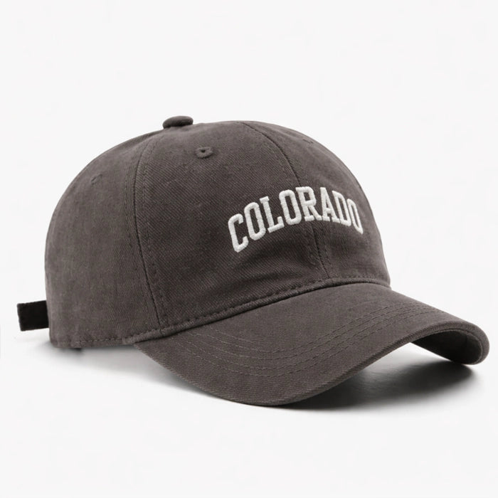 Grey 'COLORADO' baseball cap with white embroidery, perfect for a relaxed, everyday casual look.