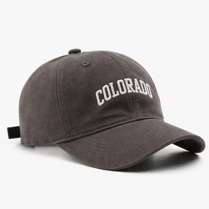 Grey 'COLORADO' baseball cap with white embroidery, perfect for a relaxed, everyday casual look.