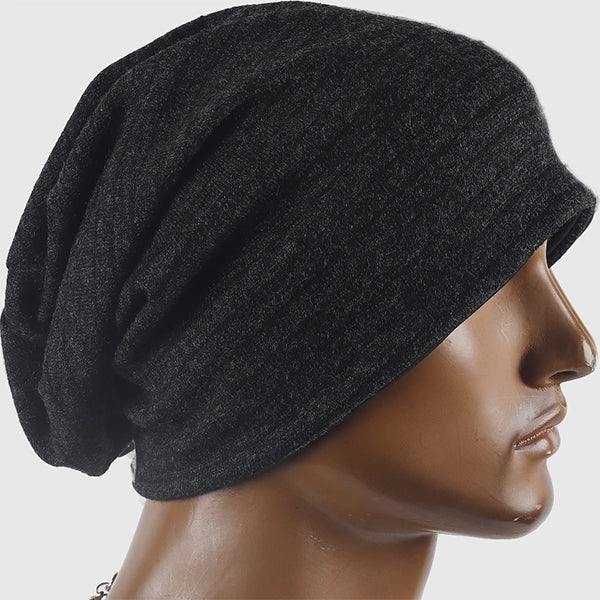 Dark gray baggy beanie hat in breathable cotton fabric, unisex design suitable for summer and winter