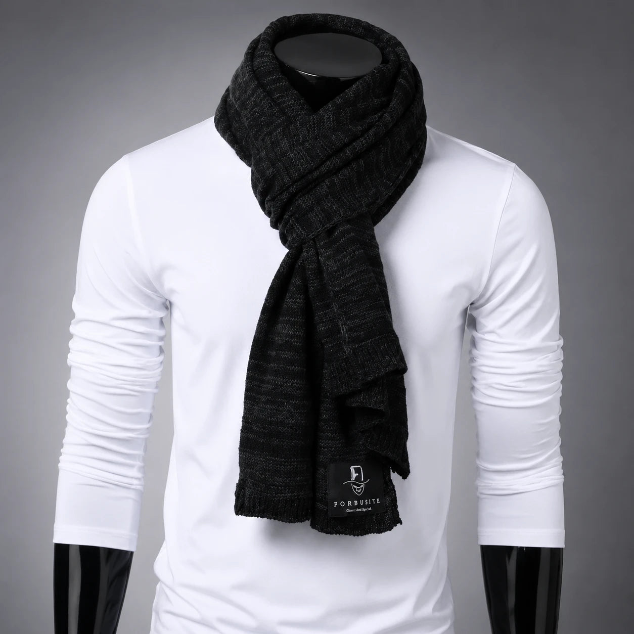 Dark grey black knit scarf for men and women, soft warm minimalist winter scarf, long wrap unisex fashion accessory for cold weather