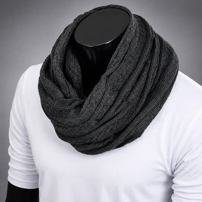 Dark grey knit infinity scarf for men and women, soft warm minimalist winter loop scarf, unisex fashion accessory for everyday cold weather outfits