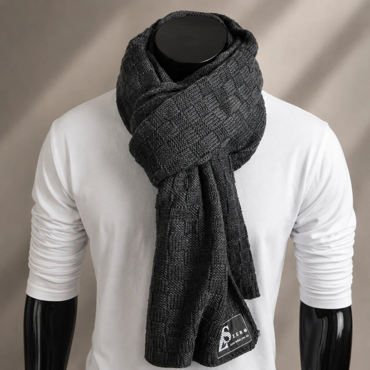 Dark grey textured knit scarf for men and women urban winter luxury scarf soft warm minimalist style FORBUSITE
