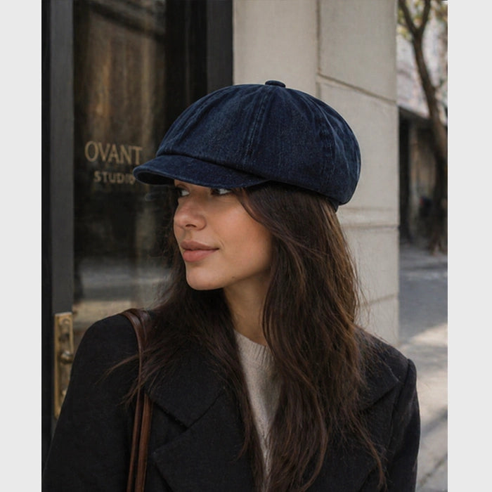 Dark Blue Denim Newsboy Cap - Classic Baker Boy Hat for Men and Women - Stylish and Comfortable