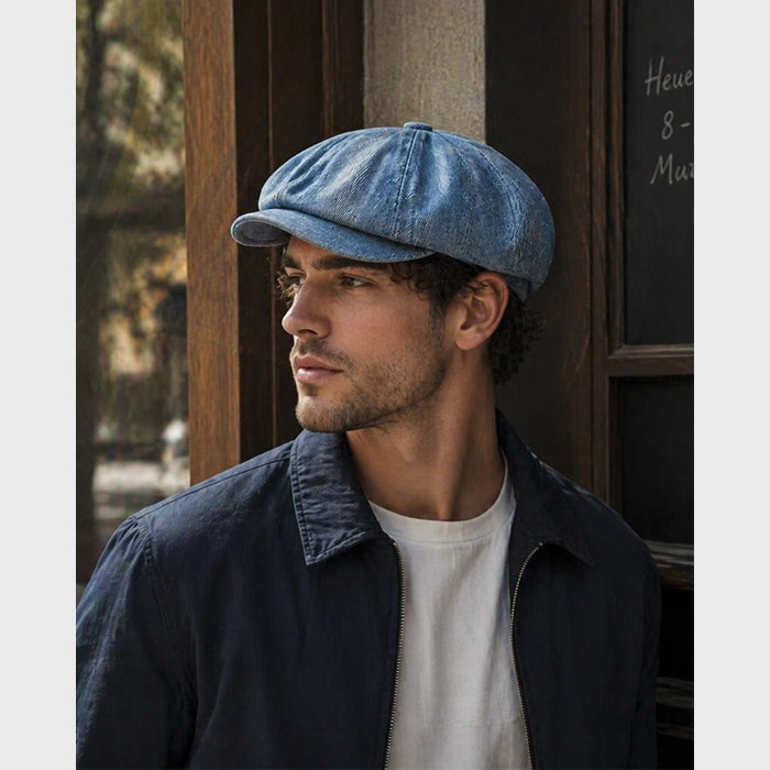 Light Blue Denim Newsboy Cap - Vintage Cabbie Hat for Women - Casual Style Adjustable Hat