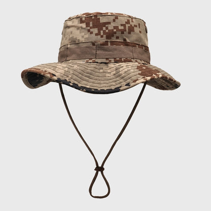 Desert camouflage boonie hat, crafted from cotton ripstop material. A classic military bucket hat for outdoor enthusiasts, providing sun protection during fishing, hunting, or jungle adventures