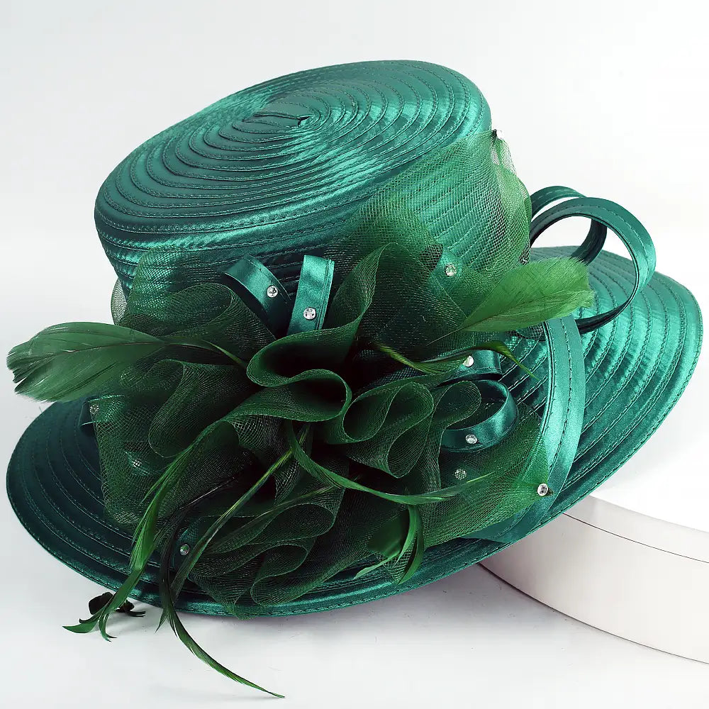  Side View of Elegant Emerald Green Wide Brim Church Hat – FORBUSITE