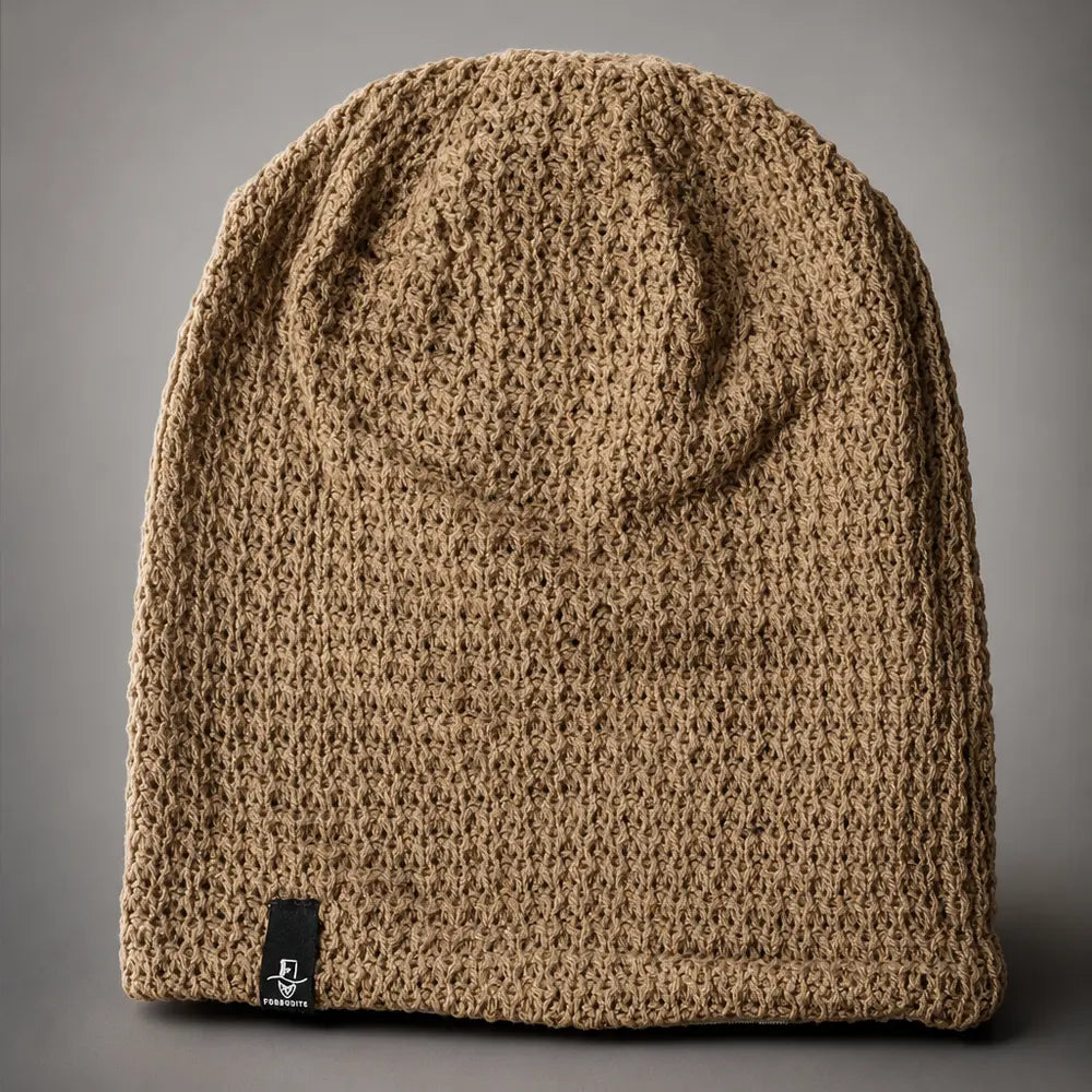 Beige oversized slouchy knit beanie with soft relaxed drape, easy unisex beanie hat for daily styling