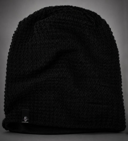 Black slouchy beanie cap with loose long fit, versatile knit hat for winter, summer and everyday wear