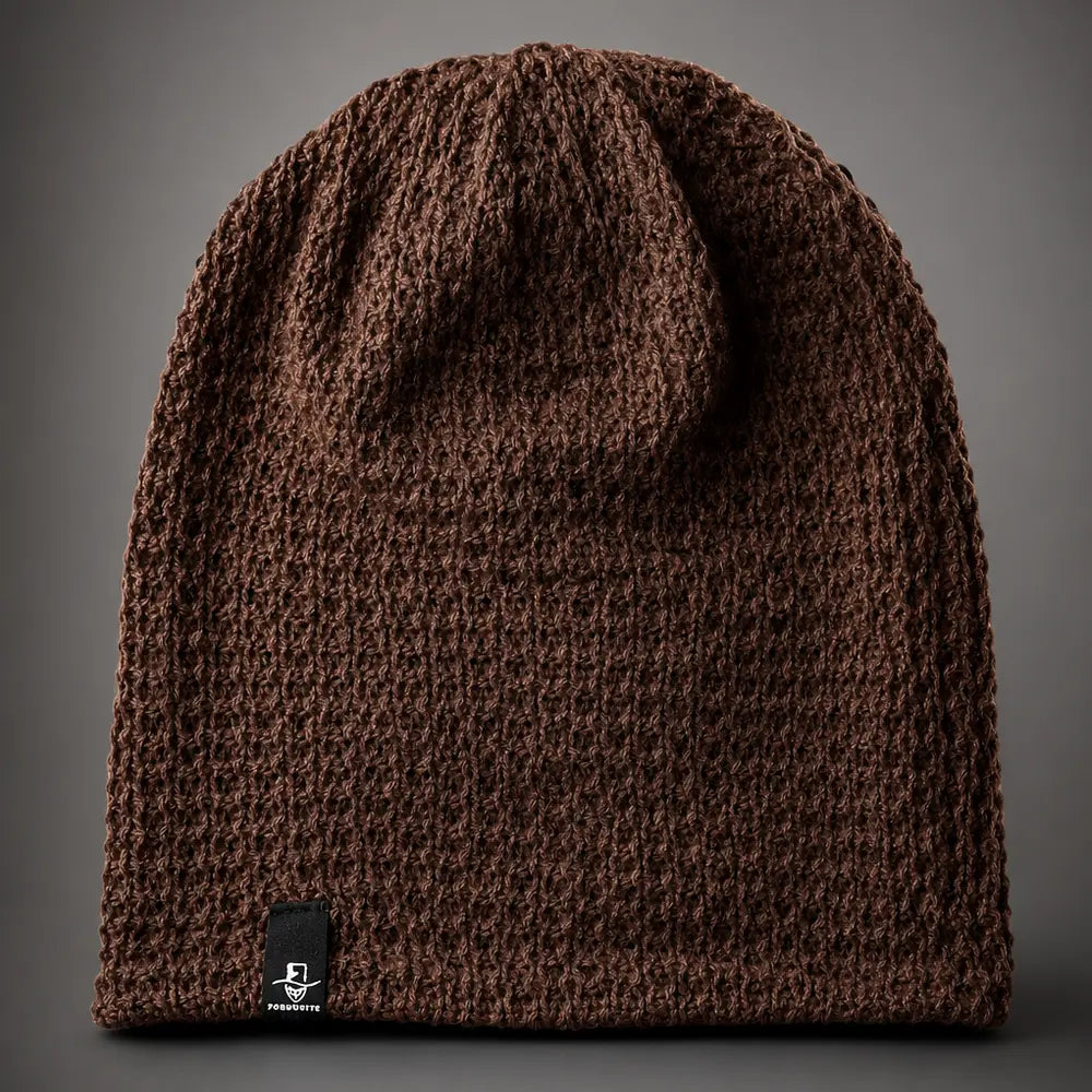 Brown FORBUSITE long slouchy knit beanie hat with oversized slouch fit for men and women