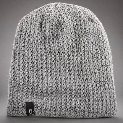 Light gray unisex slouchy beanie hat with breathable knit texture and relaxed long back drape