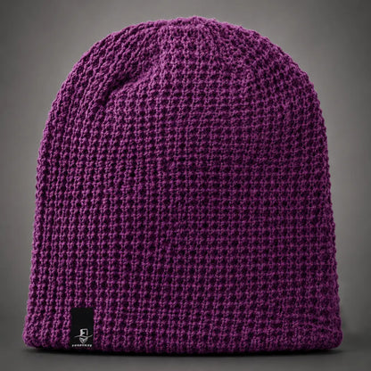 Purple oversize slouchy knit beanie with loose back drape, comfortable unisex beanie for streetwear
