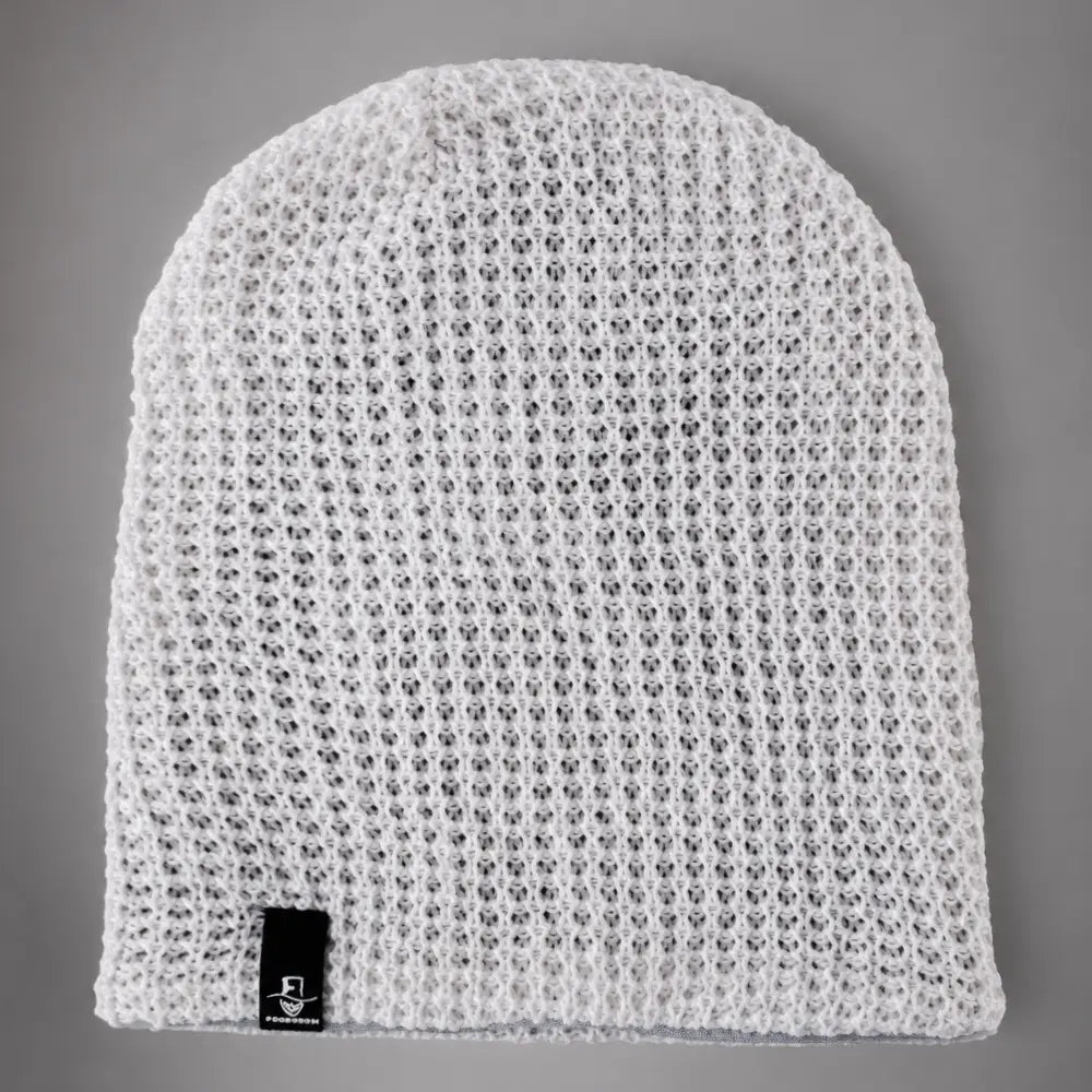 White lightweight slouchy beanie cap with breathable knit design, suitable for summer and all year wear