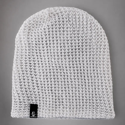 White lightweight slouchy beanie cap with breathable knit design, suitable for summer and all year wear