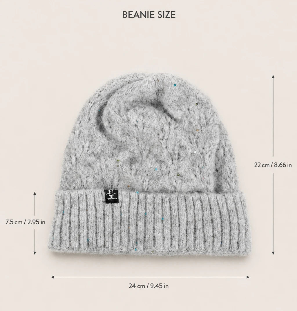 FORBUSITE B5039 beanie size chart showing 22 cm height, 24 cm width, and 7.5 cm cuff