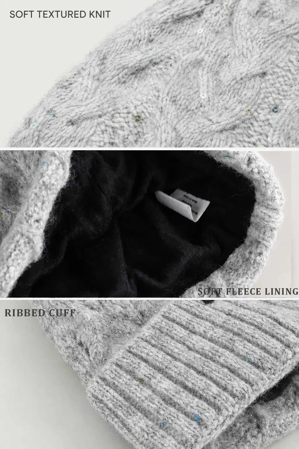 Close-up of FORBUSITE B5039 fuzzy knit texture, soft fleece lining, and wide ribbed cuff