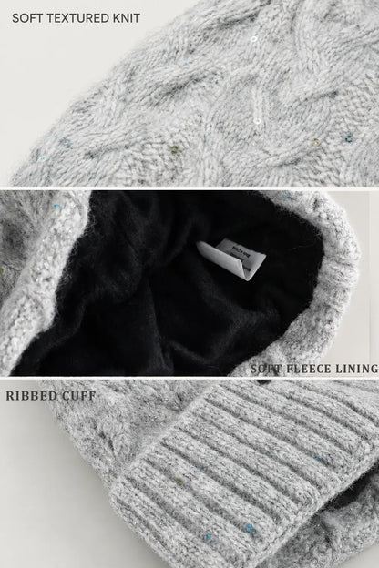 Close-up of FORBUSITE B5039 fuzzy knit texture, soft fleece lining, and wide ribbed cuff