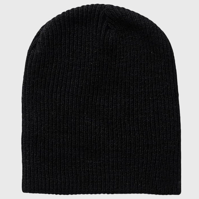 Black cuffed knit beanie – Classic style winter hat for men and women, perfect for casual and everyday wear.