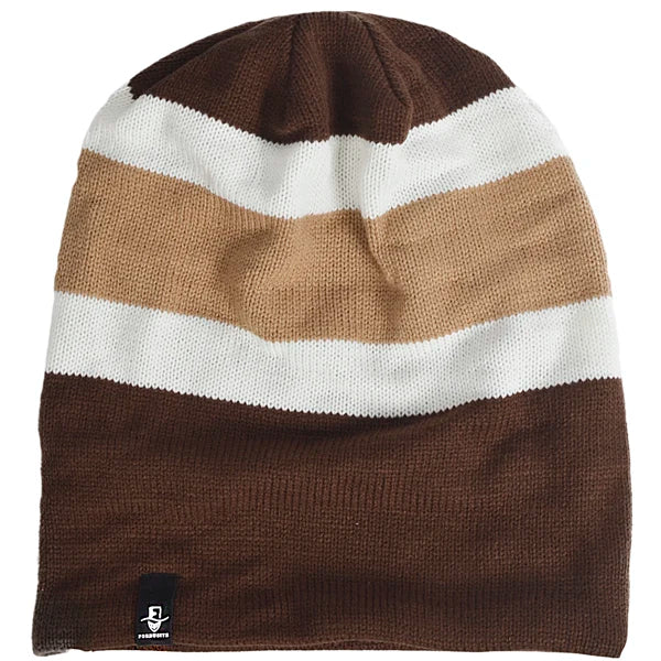 FORBUSITE brown khaki white stripe knit slouchy beanie hat for men and women, oversized baggy long beanie cap, lightweight all season street outfit solid color contrast design for winter and summer