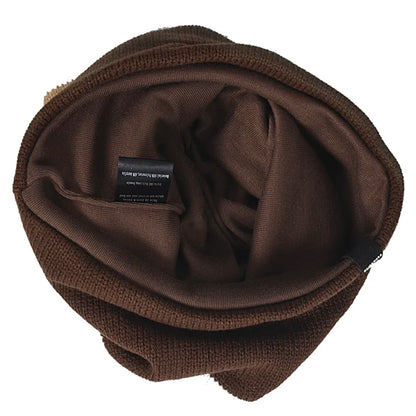 FORBUSITE brown stripe knit slouchy beanie cap inner lining view, soft lightweight oversize unisex beanie hat for men women, all season loose fit street outfit accessory