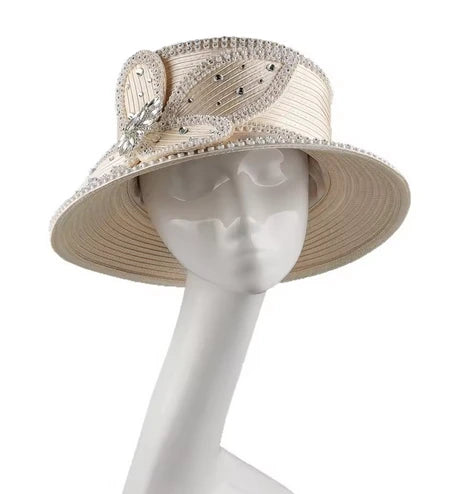 FORBUSITE champagne church hat with rhinestones for elegant weddings and formal events