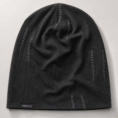 FORBUSITE charcoal black thin slouchy beanie hat front view with minimalist streetwear design and lightweight knit texture