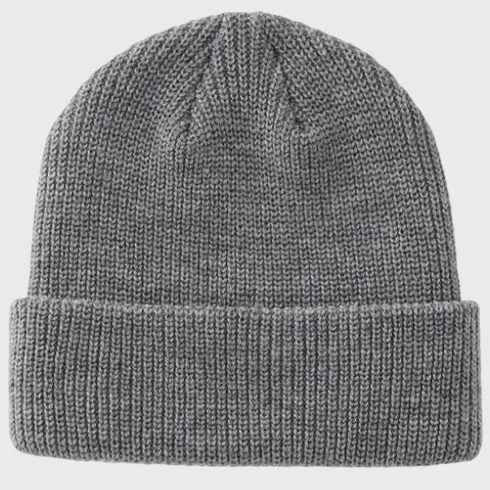 Charcoal ribbed knit beanie – Soft and durable winter hat ideal for cold weather, providing all-day warmth.